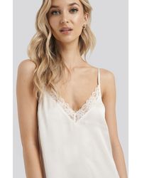 NA-KD Satin Lace Edge Night Dress - Wit
