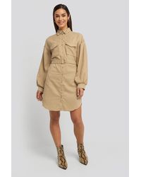 Trendyol Mini Corduroy Belted Dress - Naturel