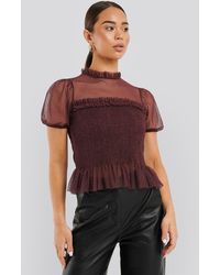 NA-KD Short Sleeve Lace Blouse - Rot