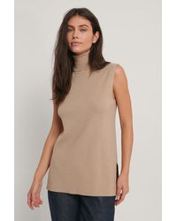 NA-KD Wijde Gebreide Broek - Naturel