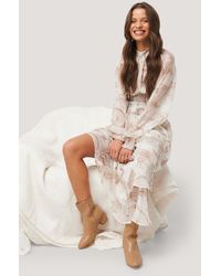 NA-KD Smocked Waist Midi Dress - Neutre