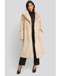 NA-KD Soft Faux Fur Long Coat - Naturel