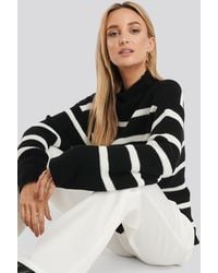 NA-KD High Neck Striped Knitted Sweater - Zwart