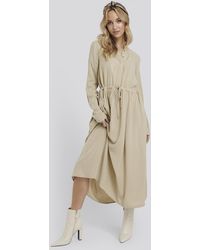 NA-KD Shirt Collar Midi Dress - Naturel
