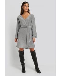 NA-KD Mini Balloon Sleeve Glittery Dress - Metallic