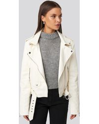 NA-KD Pu Leather Biker Jacket - Wit