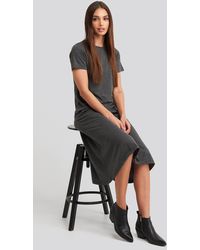 Trendyol Short Sleeve Knitted Midi Dress - Grau
