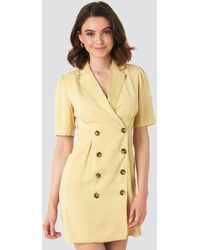 NA-KD Classic Short Sleeve Blazer Dress - Gelb