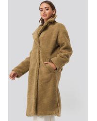 NA-KD Big Collar Teddy Coat - Bruin