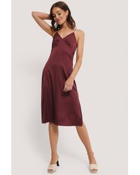 NA-KD Slip Satin Slit Dress - Rood