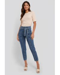 NA-KD Paper Waist Jeans - Blauw