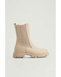 NA-KD Beige Leather Profile Chelsea Boots - Natural