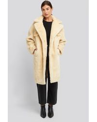 NA-KD Long Teddy Fur Jacket - Naturel
