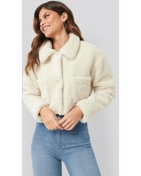 NA-KD Cropped Teddy Jacket - Wit