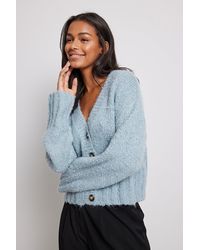 NA-KD Blue Chunky Knitted Cropped Cardigan