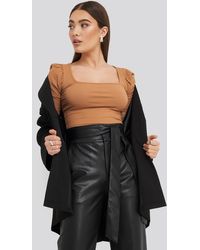 NA-KD Ribbed Puff Short Sleeve Top - Braun