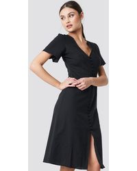 NA-KD Button Front Linen-blend Dress - Zwart