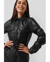 NA-KD Trend Soft PU Belted Mini Dress - Schwarz