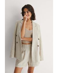 NA-KD Beige Double Breasted Linen Blazer - Natural