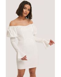 NA-KD Off-shoulder Jurk Met Ballonmouwen - Wit