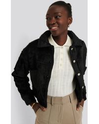 NA-KD Hairy Faux Fur Jacket - Zwart
