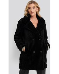 NA-KD Long Teddy Coat - Zwart