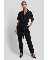 NA-KD Belted Cargo Short Sleeve Jumpsuit Black