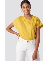 NA-KD Basic Round Neck Cap Sleeve T-Shirt - Gelb