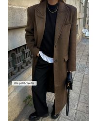 NA-KD Brown Oversized Big Shoulder Wool Blend Coat