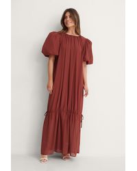NA-KD Big Puff Sleeve Chiffon Dress - Rood