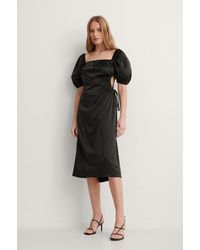 Black Organza Puff Sleeve Dress 
