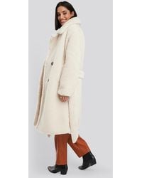 NA-KD Belted Long Teddy Coat - Wit