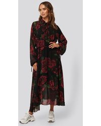 NA-KD Trend Drawstring Chiffon Midi Dress - Schwarz