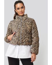 Trendyol Zipper Leopard Pattern Velvet Crop Jacket - Bruin