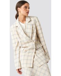 NA-KD Light Checkered Long Blazer - Naturel