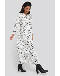 NA-KD Ruffle Hem Round Neck Midi Dress - Weiß
