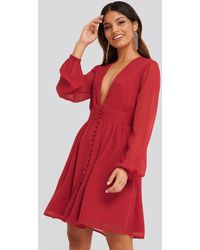 NA-KD Plunge V-neck Mini Dress - Rood