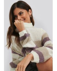 NA-KD Balloon Sleeve Multi Striped Knitted Sweater - Meerkleurig