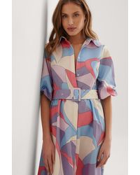 NA-KD Multicolour Belted Long Sleeve Maxi Dress - Pink