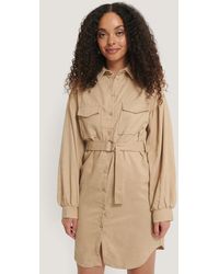 Trendyol Mini Corduroy Belted Dress - Natur