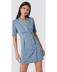 NA-KD Short Sleeve Blazer Dress - Bleu