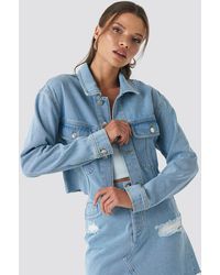 NA-KD Raw Hem Denim Jacket - Blauw