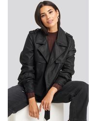 NA-KD Belted Pu Jacket - Zwart