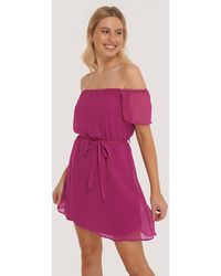 Trendyol Off-shoulder Mini-jurk Met Riem - Paars