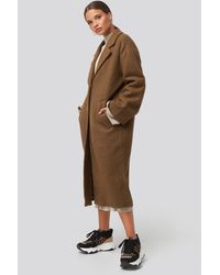 NA-KD Big Button Long Coat - Bruin