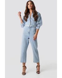 NA-KD Puff Sleeve Jumpsuit - Blauw