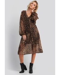 NA-KD Boho Leo Drawstring Dress - Braun