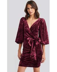 Trendyol Ribbon Detailed Balloon Sleeve Dress - Rood