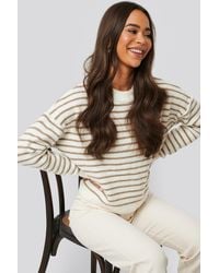 NA-KD Striped Round Neck Knitted Sweater - Wit