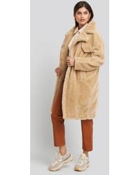 NA-KD Long Teddy Fur Jacket - Naturel
